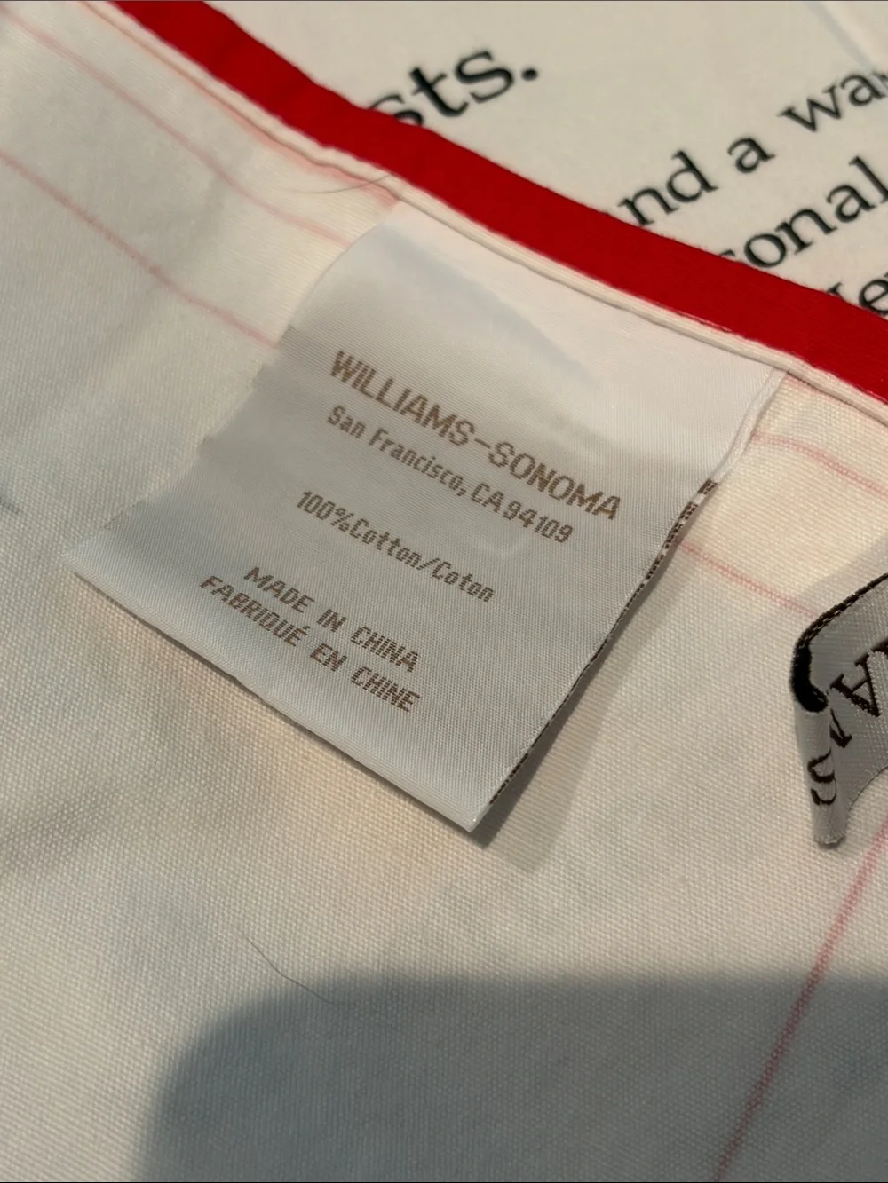 NEW Williams Sonoma Party Etiquette Tea Towel - Red and White